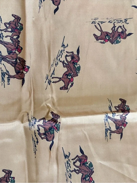 Saks Fifth Avenue Gold Silk Scarf with Equestrian Print - Picture 3 of 3